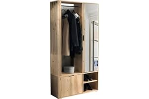 MINIO GO FOR IT MINIO - Hallway Wardrobe Set 100 cm Wide with Mirror, Coat Rack with Shoe Storage Milo, Hallway Wardrobe for Clothes, Coat Stand with Storage - Artisan Oak