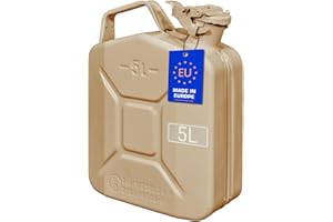 FIXKRAFT Benzinkanister 5L Metall 5 Liter Kanister für Benzin Diesel Kraftstoffkanister mit Entlüftung Reservekanister (Beige, lackiert)