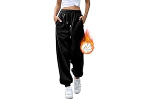 EBANKU Pantalon de survêtement doublé Sherpa pour Femme Pantalon de Jogging Thermique doublé en Polaire avec Poches - Bas épais et Chaud pour l'hiver Survêtement pour Loisirs Gym et Jogging