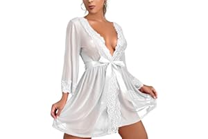 Tuopuda Negligee damska seksowna bielizna Babydoll, bielizna nocna, głęboki dekolt w serek, koszula nocna, koronkowa sukienka nocna, zestaw bielizny erotycznej, kimono, szlafrok poranny, krótki