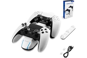 NiTHO Estación de Carga Compatible con el Mando de PS5/ Edge, Cargador para Cargar 2 Mandos de PS5, Base de Carga Sin Enchufe para Prolongar la Vida útil del Mando (Blanco)