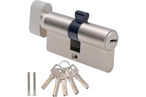 GRIWUUT Chrome Euro Cylinder Lock 30/30 60mm, High Security Door Lock with 5 Keys, Anti-Drill Anti-Pick Anti-Bump, Suitable for Wooden UPVC and Composite Doors