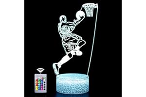 Hoofun Lampada da basket 3D compleanno, luce notturna, 16 colori che cambiano e telecomando luci illusione per ragazzi bambini Natale festa di compleanno(uomo di pallacanestro)