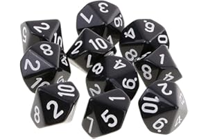 Yourandoll 10 pièces dés polyédriques D10 dés 16mm de Jeux de dés en Acrylique pour DND Dice RPG MTG Table Jeux (Noir)
