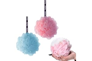 JEZIORO 2 Pcs Loofah,Shower Puff,Sponges Bath,Body Sponge Scrunchie,Men Women Exfoliating Accessories,Bathing Loofahs Ball Scrunchies,Biodegradable,Adults Kids Scrub Wash Soft Set,Towel Scrubber for Bathroom