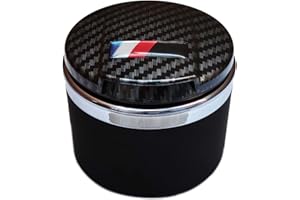 STOREBAO Auto Aschenbecher für BMW 1/3/5/7 Serie und X1/X3/X5/X6, mit LED Licht und Deckel (Kohlefaser)
