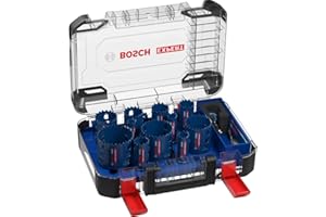 Bosch 11x Coffrets de scies trépans EXPERT Tough Material (pour Bois avec métal, Brique, Ø 20-76 mm, Professional Accessoire Perceuses/visseuses rotatives)