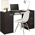 Madesa Computer Desk 53 Inch with 3 Drawers 1 Door and 1 Storage Shelf Ergonomic Wooden Home Office Gaming Writing Workstation Study Furniture - Black