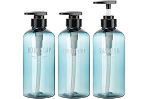 3pezzi Bottiglie Dosatori per sapone liquido, Segbeauty 500ml Bottiglie per pompe ricaricabili per sapone per corpo Shampoo Condizionatore Gel doccia Hotel distributore di plastica per la stampa - Blu