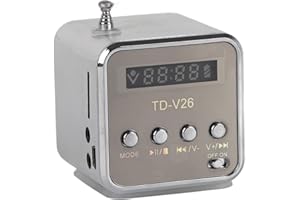 YOIDESU Portable Mini Speaker Music Player FM Radio Battery Powered Mini Digital Display Screen Speaker Music Player for Computer&Cell Phone Support TF card and U disk (Grey)