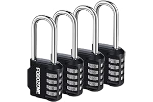 Combination Lock, FOBOZONE 4 Digit Outdoor Waterproof Resettable Code Padlock,for Gym Locker, Cabinet,Shed, Hasp,Gate, Tool Box,School Locker Lock (L Black 4 Pack)