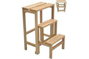 SF SAVINO FILIPPO Sgabello scala in legno di faggio naturale richiudibile salvaspazio - scaletta 3 gradini a ribalta
