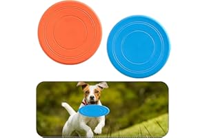 Bansusu Dog Frisbee Toy Set, 2-Pack Non-Toxic Rubber Flying Discs, Durable & Floatable, 7 Inch Dog Frisbee Indestructible for Outdoor Fun, Training, and Exercise (Blue, Orange)