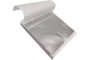 LOKXMVE Foglia d'argento, 100 fogli, imitazione, 8,5 x 8 cm, foglia d'oro per fai da te, in argento, fogli d'argento, per il fai da te, per unghie, pittura, progetti artistici, doratura, mobili