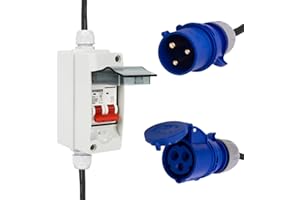 IGTOPS Adaptador CEE de 32 A a 16 A 3P con convertidor de fase, adaptador CEE de alta corriente de 32 A macho a 16 A hembra con disyuntor, cable alargado (azul)