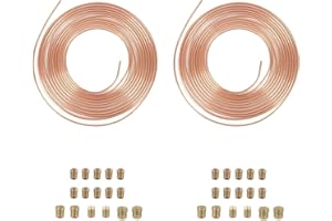 KSEZX 3/16"(4.76mm) x 50ft(15.24m) Brake Pipe Copper Coated Steel Tubing with 32 Nuts Fittings, Automotive Replacement Brake Lines Kit, Car Replacement Brake Hose Line Kit, Car Inner Steel Brake Oil Pipe