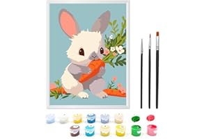 Zimrobin Malen Nach Zahlen ab 5 6 7 Jahre Mädchen und Junge, Malen Nach Zahlen für Kinder mit Rahmen 3 Pinsel und Acrylfarben, 18 X 24cm（Karottenhase