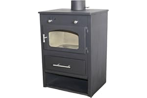 MEGASHOPITALIA Stufa a Legna in Acciaio 6.9-11 kW Roma con Vetro Ceramico Ampia vista fuoco Portalegna