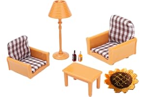 KARLOR Muebles de casa de muñecas, 7 piezas 1/12 muebles de muñeca sala de estar, Sofá Muebles en Miniatura, Mini Muebles Sofá sillón mesa, lámpara de pie, accesorios para casa de muñecas balcón