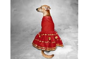 That Dog In Tuxedo silk Gulab Bari Dog Wedding/Festive - Diwali Dog Dress/Frock/Costume Clothes for Dogs (24 - M-L, Maroon), 1 count