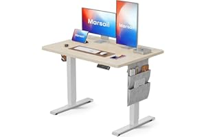 Marsail Biurko stojące z regulowaną wysokością, elektryczne biurko stojące z torbą Starage, stojące biurko do domu, biura, komputera, ustawienia pamięci, z haczykiem na słuchawki, 100 x 60 cm