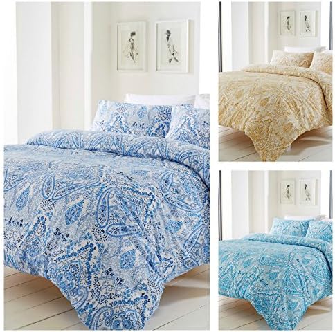 HIGH QUALITY BED LINEN DUVET QUILT COVER SET REVERSIBLE SHABBY CHIC 'BALI' PAISLEY PATTERN PRINT (SINGLE, TEAL)