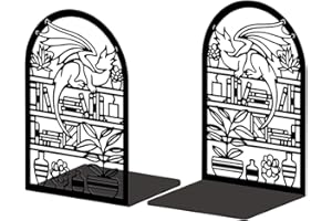 ‎PEACOBLUE Peacoblue Buchstütze Dekorativ Modern Cartoon-Drache Und Bücherregal Metall Buchstützen für Schwere Bücher 13.5x10.9x20.1cm, Bücherhalter für Heimdekoration, Bücherregal & Büro - 1 Paar