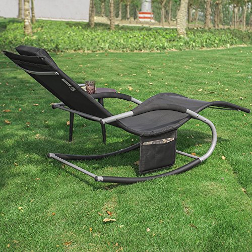 SoBuy® Swingliege, Schaukelliege, Sonnenliege, Liegestuhl ,Gartenliege, Gewebe in Schwarz,OGS28-SCH - 8