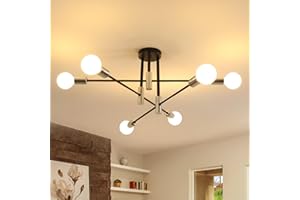 DELIPOP Lámpara de Techo Modernas, Plafon de Techo Negro, 6 Luz Lámparas de Techo Araña para Dormitorio Salón Cocina, Negro, E27