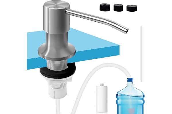 Diskmedelsdispenser, WJUAN rostfritt stål med 100 cm silikonslang, 500 ml ABS pumpflaska, 3 mätlock och lock, mycket lämplig