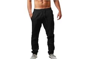 Fulidngzg Pantaloni Casual da Uomo in Lino e Cotone Yoga Elastici in Vita Pantaloni Estivi Uomo Lunghi Lino Loose Fit Cotone Pantalone Comodi Pantaloni con Tasconi Uomo