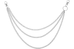LIQWEI 1 catena per pantaloni da donna, catena per pantaloni punk, argento, catena per cintura, tre strati con cerniera, portamonete, grandi accessori per uomo donna streetwear moda urbana