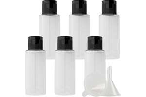 ZEOABSY 6 Pezzi 40 ml Trasparente Bottiglie di plastica PET con Tappo Flip Top Nero, Spalla Piatta Vuoto Contenitori per Cosmetico, Bottiglie da Viaggio per Lozioni, Liquido, Olio