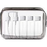 KEYRI Kit Bottigliette da Viaggio Set per Aereo 5 Pezzi 100ml Contenitori per Liquidi, Trasparente, Borsa da Toilette, per Co