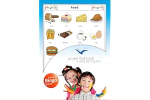 Food Flashcards in English - Flash Cards with Matching Bingo Game in One Set - Vocabulary Picture Cards for Babies, Toddlers, Kids and Children - Size DIN A5