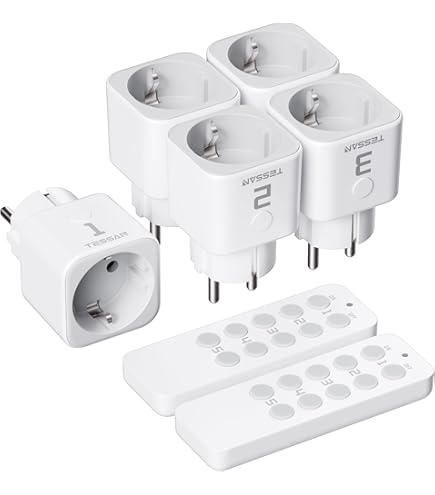 TESSAN draadloos stopcontacten met afstandsbediening, set van 3, 3600 W stekkerdoos, 25 m schakelaar, werkt op batterijen, witte set