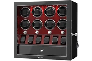 XTELARY Caja giratoria automática para Relojes con Compartimentos Flexibles para Guardar Relojes y Joyas, iluminación LED integrada, Motores Mabuchi silenciosos