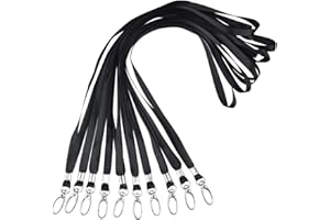 DISINO 10 Pezzi Nero Cordino Laccio da Collo con Gancio Girevole, Nylon Laccetto Porta Badge, Cordini Cinghia da Collo, Neck Strap Lanyards per Portachiavi ID Carta Portanome Porta Biglietti