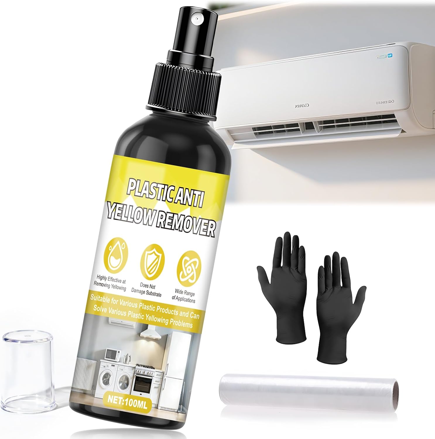 WEILAOK Limpiador Antiamarilleo, Eliminador de Amarilleamiento de Plástico Blanco, Limpiador de Plástico Apto para Eliminar El Amarilleo de Aires Acondicionados, Lavadoras, Marcos de Ventanas, 100ml