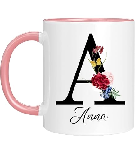 Tazza Personalizzata Con Lettera Fiorita Ambra – 325 Ml Per Caffè E Tè