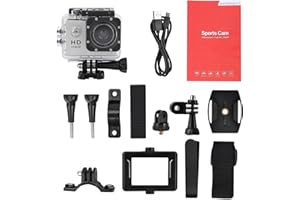 Sorandy Action Camera Kit, HD 1080P 2 Inch LCD Screen Universal Sports Camera, 140 ° Wide Angle Lens Multifunctional Waterproof Action Camera with 900mAh Battery, for Outdoor, Gifts(Silver)
