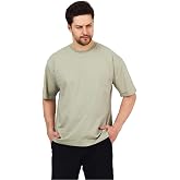THE RULE Unisex Oversize%100 Pamuk Geniş Kesim Yumuşak Dokulu Basic Bisiklet Yaka A&ccedil;ık Haki Tiş&ouml;rt Rf0406