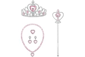 Dinghaole 5Pcs Magic Princess Dress Up Set - Pink Crown Magic Wand Ring Earrings Necklace Accessories - Children's Makeup Ball Role Playing Toy, Suitable For Parties, Gatherings, Various Activities