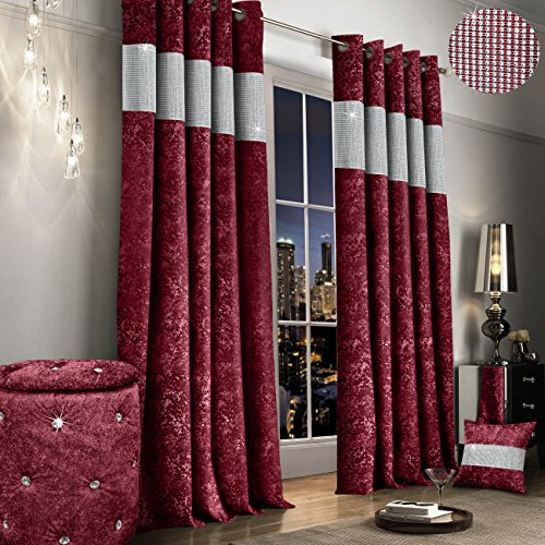Luxury Thermal Crushed Velvet Diamante Raspberry Wine Burgundy