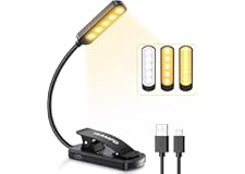 Luz de Lectura, TEAMPD 10 LEDs 3 Colores y Atenuación Continua Lampara de Lectura USB Recargable, 360° Flexible con Clip Luz 