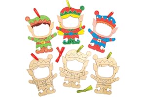Baker Ross AX399 Portafoto De Madera Con Diseño De Elfo Navideño - Paquete De 10, Decoraciones Navideñas Para Que Los Niños Diseñen Y Decoren, Manualidades Navideñas Caseras