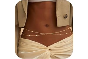 EIROVYA 1 pc Belly Chain, Chaîne de ventre en or pour femmes, 2 couches de ventre et de corps avec chaîne de taille en or, Ajustable, Résistant à l'eau, Ne ternit pas, Waist Chain, Bijoux de corps