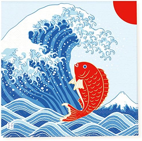 Traditional Japanese Pattern Series Paper Towel Napkin Pack of 10 - Japan Import - Great Wave of Kanagawa Mount Fuji Ukiyo-e with Carp PNK-041