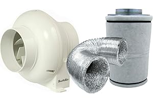 SWIFTAIR 4" in Line Fan Carbon Filter Duct Kit Hydroponic Grow Room Tent Ventilation Plug