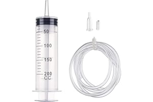 DHAIQC Seringue 200ml, Seringue Plastique avec Tuyau en Pvc de 1 m Seringue a Huile Réutilisable Grosse Seringues Pour Laboratoires, Industriels, L'Alimentation des Animaux (200ml)